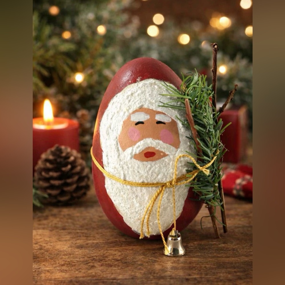 Handmade Wooden Santa Egg Figurine Rustic Folk Art Christmas Decor 4.5”